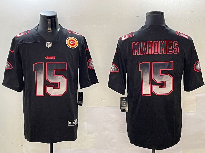 Men Kansas City Chiefs #15 Mahomes Black Nike Smoke Fashion 2024 Limited NFL Jersey style 2